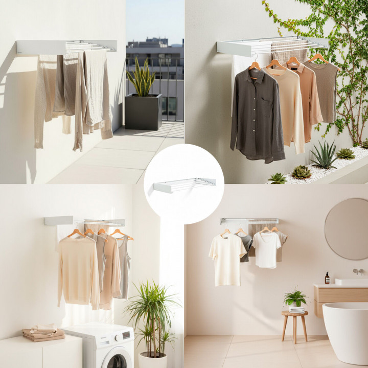 Stendibiancheria da parete pieghevole estensibile retrattile Dryva 80 InnovaGoods