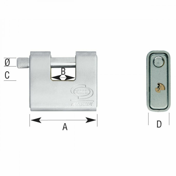 Key padlock CORBIN Rectangular Metal Brass Steel Armored