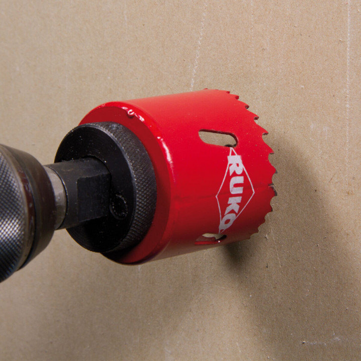 Halterung und Führungsbohrer für HSS-Bimetall-Kronen RUKO