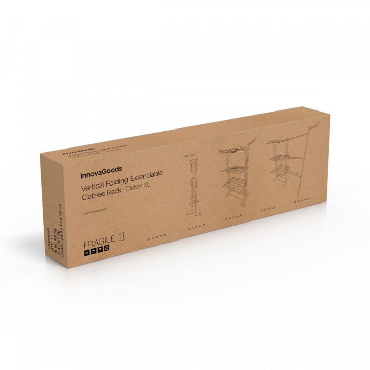 Klappbarer vertikaler ausziehbarer Wäscheständer mit Rollen Dolver XL InnovaGoods 30 Stangen