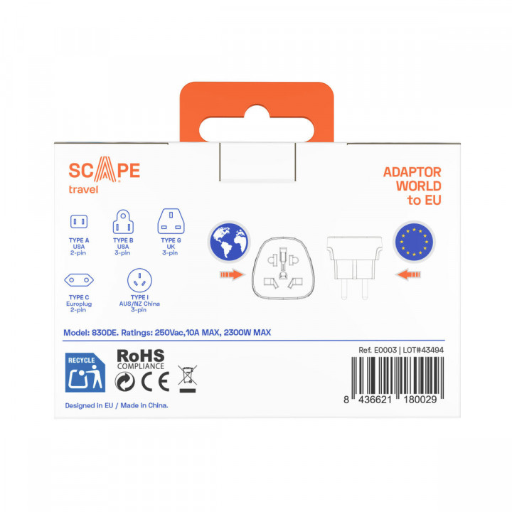 Adattore con prese Scape Travel 830DE (2PCS) Plastica