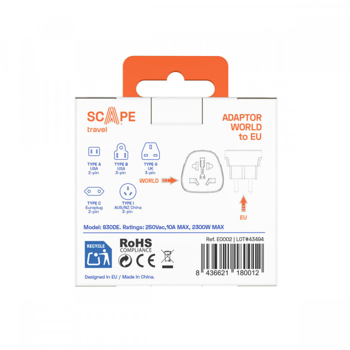 Scape Travel Adaptador de viaje Internacional a Schuko