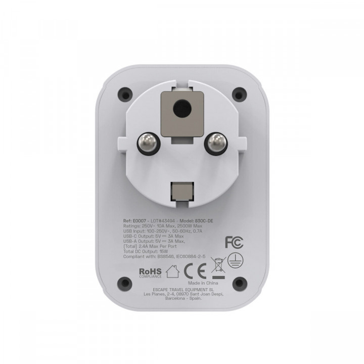 Ladrón de enchufe Scape Travel 830C-DE Plástico