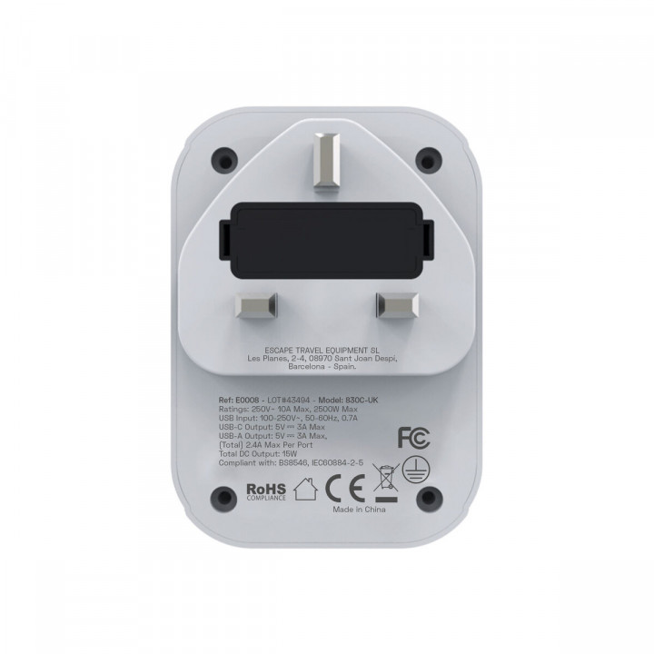 Plug adapter Scape Travel 830C-UK Plastic 150 W