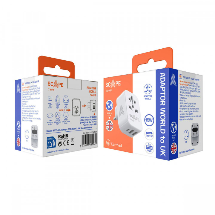 Steckdosenleiste Scape Travel 830C-UK Kunststoff 150 W