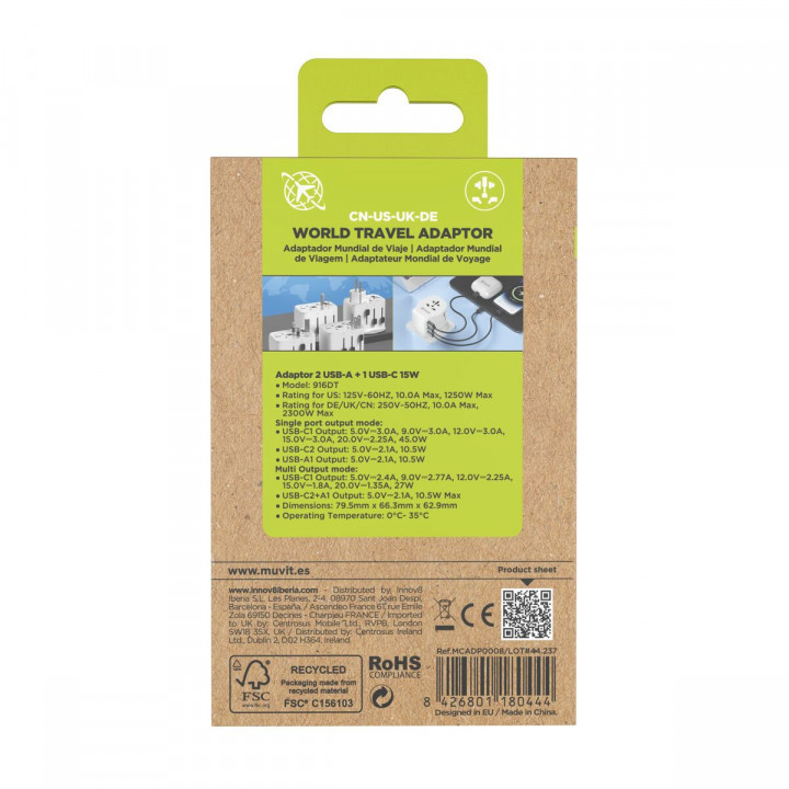 Multiprise Muvit for Change Plastique 45 W