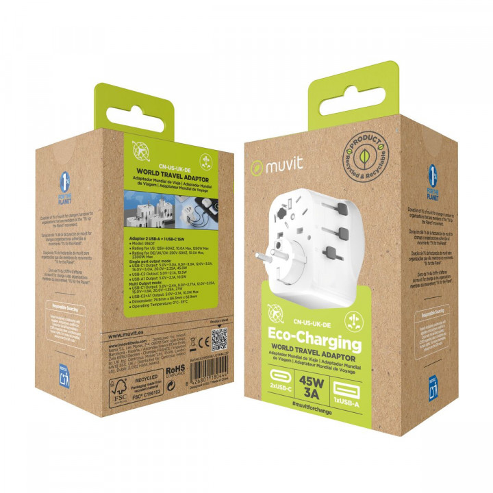 Ladrón de enchufe Muvit for Change Plástico 45 W