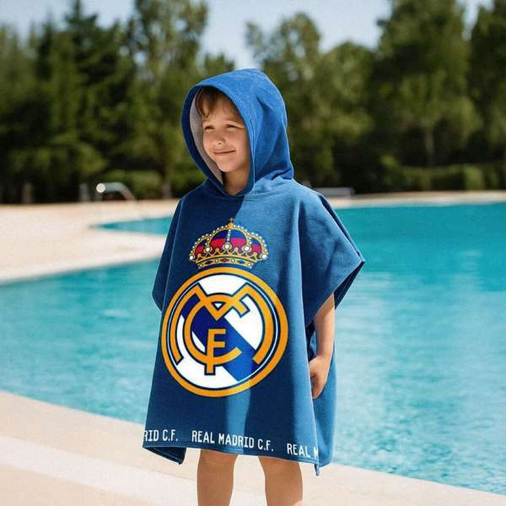 Poncho-Asciugamano con Cappuccio Real Madrid C.F. Azzurro 55 x 77 cm