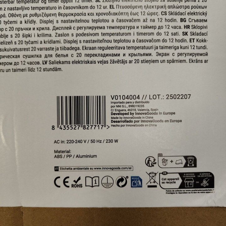 Tendedero Eléctrico Plegable con Alas, Pantalla Táctil, Temporizador y Control de Temperatura Warmmat InnovaGoods 230 W 20 Barra