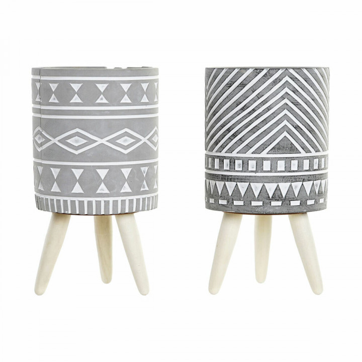 Macetero DKD Home Decor Blanco Gris Madera Cuadrado (2 Piezas) (Reacondicionado B)