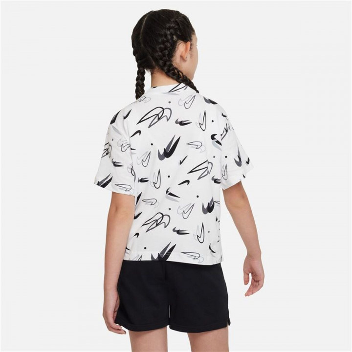 T-Shirt met Korte Mouwen voor kinderen Nike Boxy Swooshfetti Wit