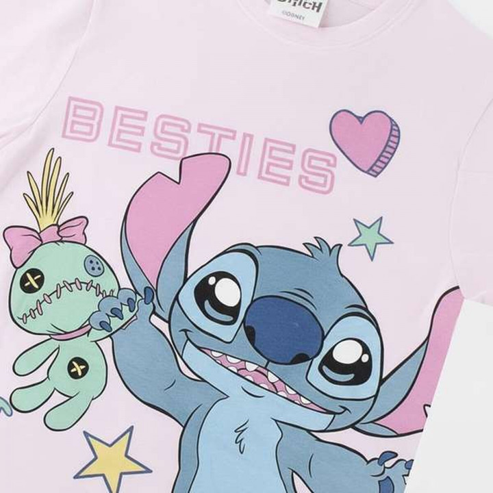 Maglia a Maniche Corte per Bambini Stitch Rosa chiaro
