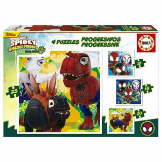 Set di 4 Puzzle Educa Dino Spidey 12 Pezzi 16 Pezzi 20 Pezzi 25 Pezzi (4 Unità)
