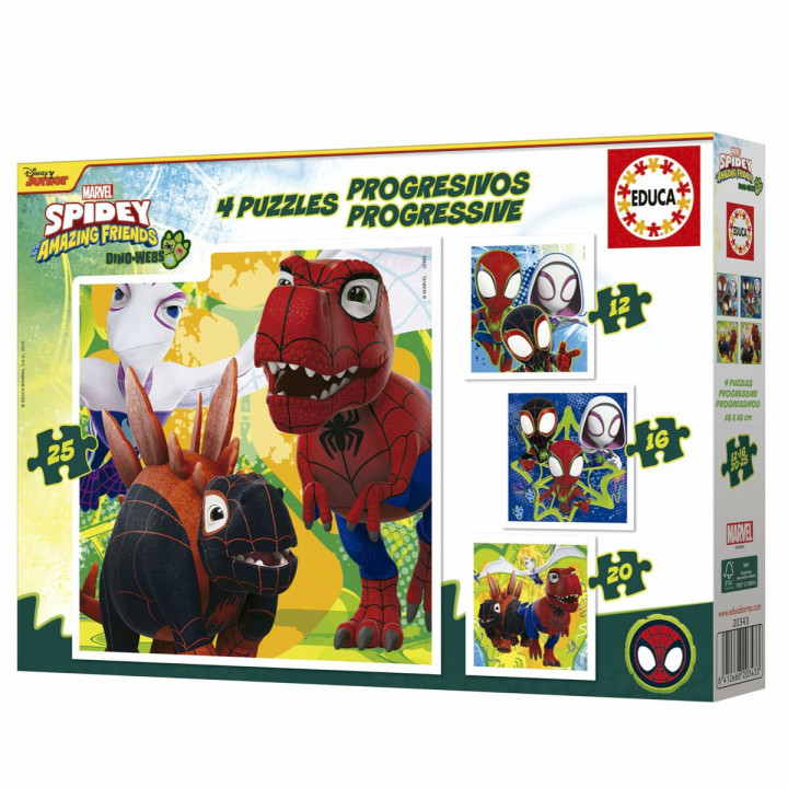 Set mit 4 Puzzeln Educa Dino Spidey 12 Stücke 16 Stücke 20 Stücke 25 Stücke (4 Stück)