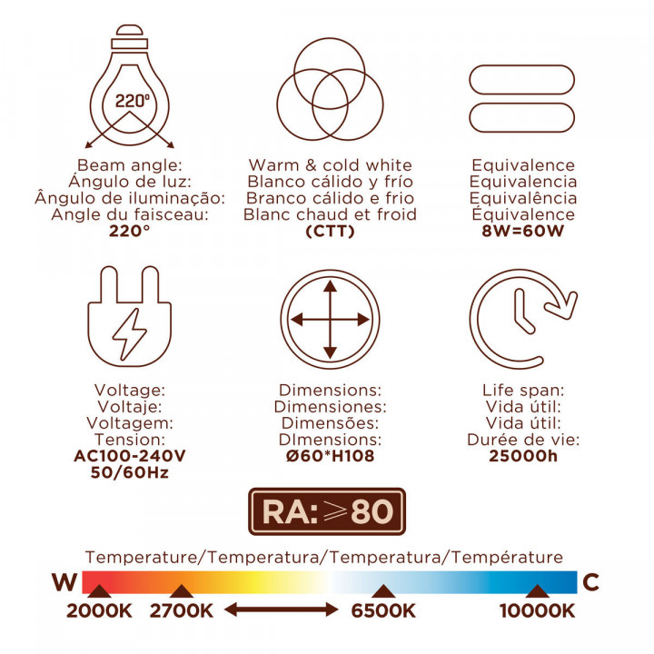 muvit iO bombilla inteligente CCT A60 E27/8W/806lm D60*H108