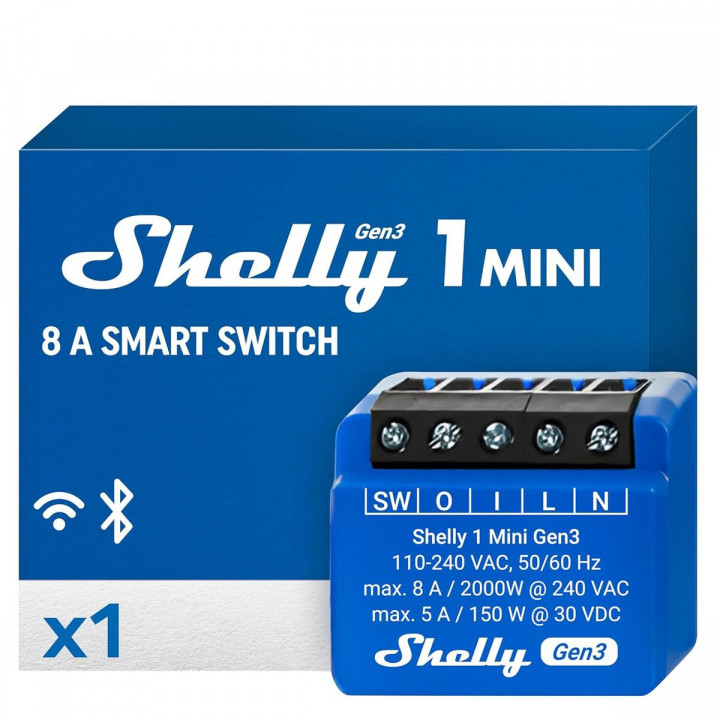 Prise Intelligente Shelly MINI 1 GEN3 RELE WIFI BT Bluetooth Wi-Fi Bluetooth 4.2