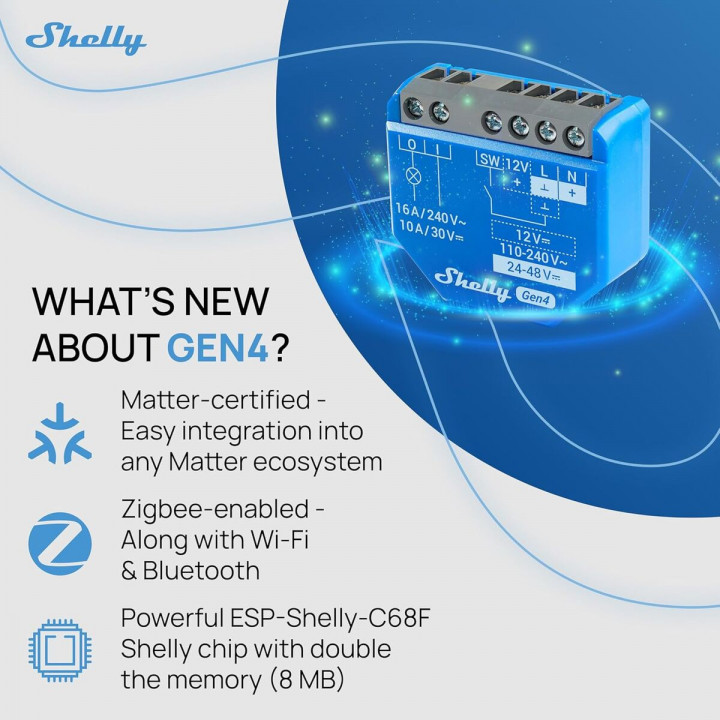 Shelly Módulo switch 1 Gen 4  Wi-Fi BT
