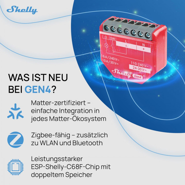 Slim Stopcontact Shelly S4SW-001P16EU Bluetooth Wi-Fi Bluetooth 5.0 10 A