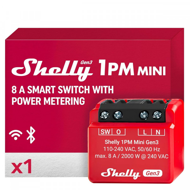 Wi-Fi schakelmodule Shelly Mini 1PM Gen3 Bluetooth Wi-Fi Bluetooth 4.2