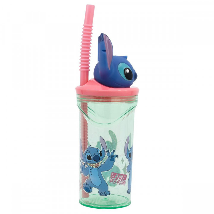 Bicchiere con Cannuccia Stitch Flowers 3D 360 ml