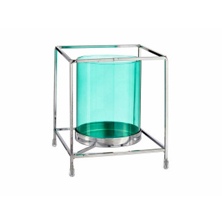 Portacandele Gift Decor Azzurro Argentato Argento Metallo Vetro 14 x 15,5 x 14 cm Quadrato