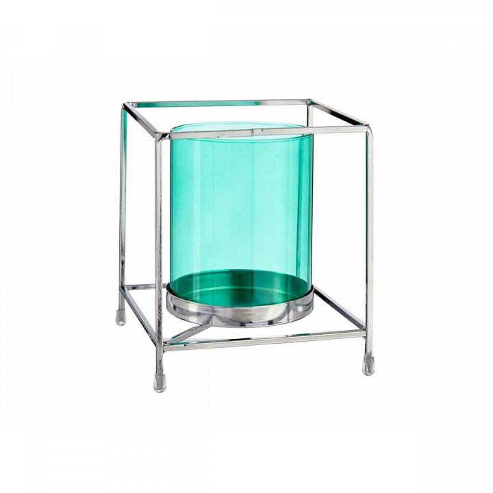 Portacandele Gift Decor Azzurro Argentato Argento Metallo Vetro 14 x 15,5 x 14 cm Quadrato