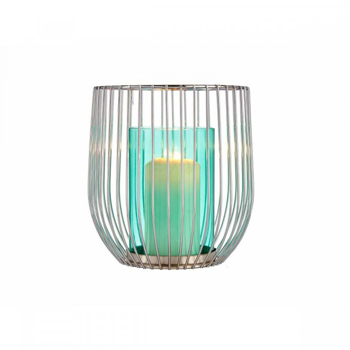 Candleholder Gift Decor Blue Silver Metal Glass 15 x 17 x 15 cm Cage