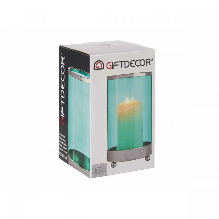 Kerzenschale Gift Decor Blau Silberfarben Silber Metall Glas 9,7 x 16,5 x 9,7 cm Zylinder