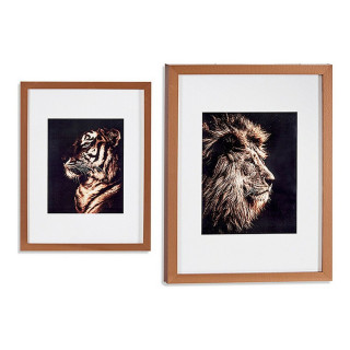 Cuadro Gift Decor Bronce Vidrio Aglomerado Tigre León 33 x 3 x 43 cm 33 x 43 x 3 cm