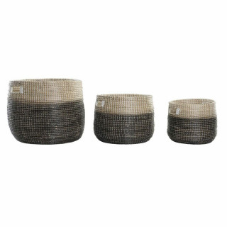 Basket spelset DKD Home Decor Grijs Natuurlijk Zeegras (3 Onderdelen)