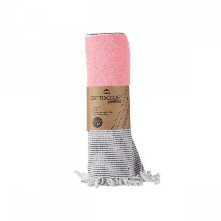 Multipurpose throw Gift Decor Pink 160 x 200 cm 40 x 9 x 8 cm Stripes