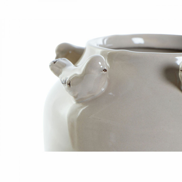 Vase DKD Home Decor Porzellan Grau Beige Vögel Shabby Chic (15 x 15 x 13,5 cm) (2 Stück)  