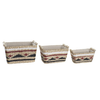 Basket spelset DKD Home Decor Wit Zwart Kastanjebruin Natuurlijk Natuurlijke Vezel 39 x 27 x 24 cm 3 Onderdelen