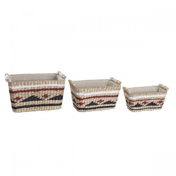 Basket set DKD Home Decor White Black Maroon Natural Natural Fibre 39 x 27 x 24 cm 3 Pieces