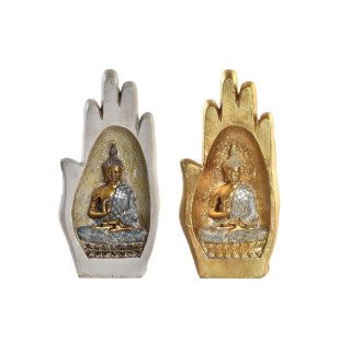 Statua Decorativa DKD Home Decor Grigio Dorato Buddha Resina (10 x 7,2 x 20,9 cm) (2 Unità)