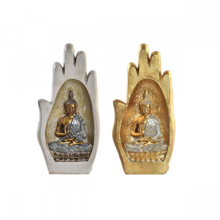 Figura Decorativa DKD Home Decor Gris Dorado Buda Resina (10 x 7,2 x 20,9 cm) (2 Unidades)