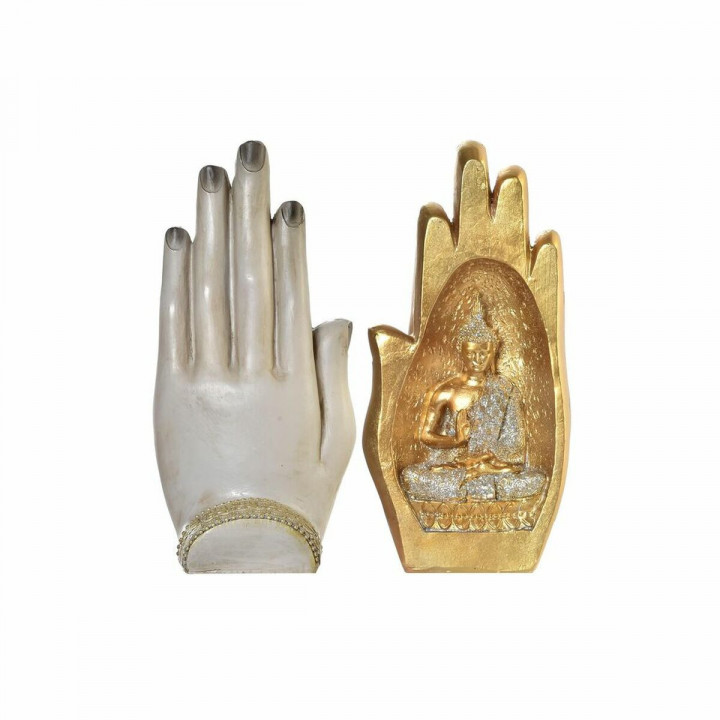 Decorative Figure DKD Home Decor Grey Golden Buddha Resin (10 x 7,2 x 20,9 cm) (2 Units)