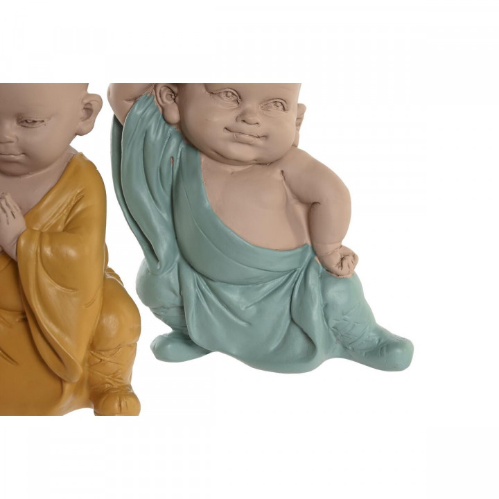 Decoratieve figuren DKD Home Decor Blauw Roze Geel Hars Monnik (8 x 5,5 x 12,7 cm) (3 Stuks)