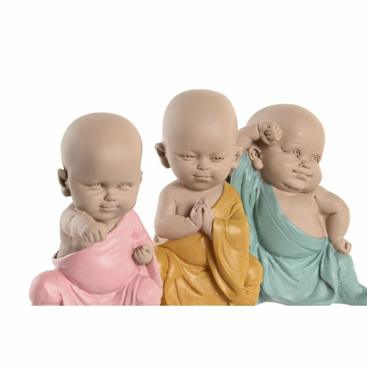 Deko-Figur DKD Home Decor Blau Rosa Gelb Harz Mönch (8 x 5,5 x 12,7 cm) (3 Stück)