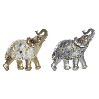 Statua Decorativa DKD Home Decor Elefante Argentato Dorato Resina (22,5 x 10,7 x 21,5 cm) (2 Unità)