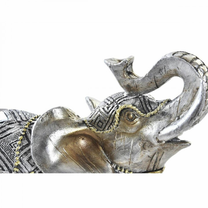 Figura Decorativa DKD Home Decor Elefante Plateado Dorado Resina (22,5 x 10,7 x 21,5 cm) (2 Unidades)