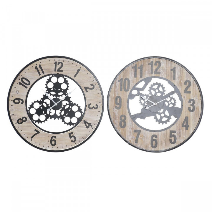 Wanduhr DKD Home Decor natürlich Schwarz MDF Eisen Zahnräder (60 x 4,5 x 60 cm)