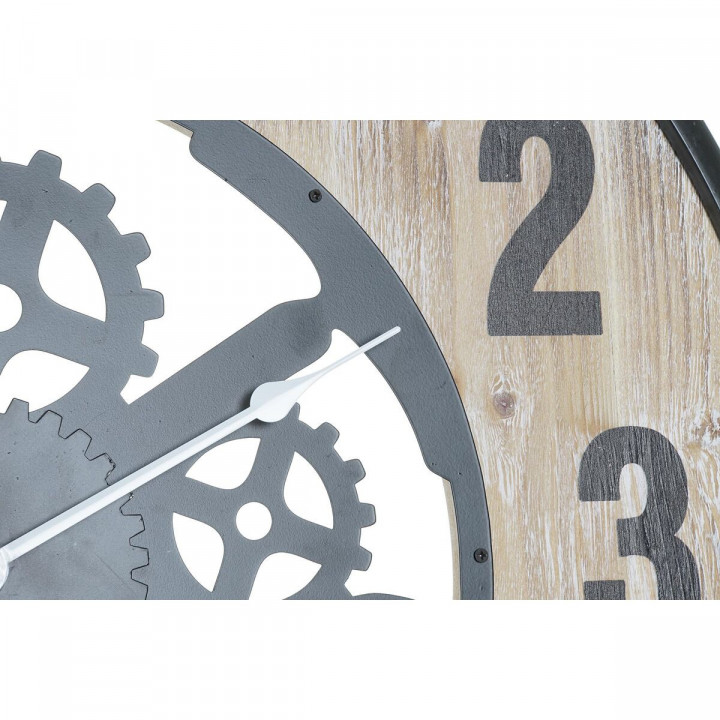 Muurklok DKD Home Decor Natuurlijk Zwart MDF Ijzer Versnellingen (60 x 4,5 x 60 cm)