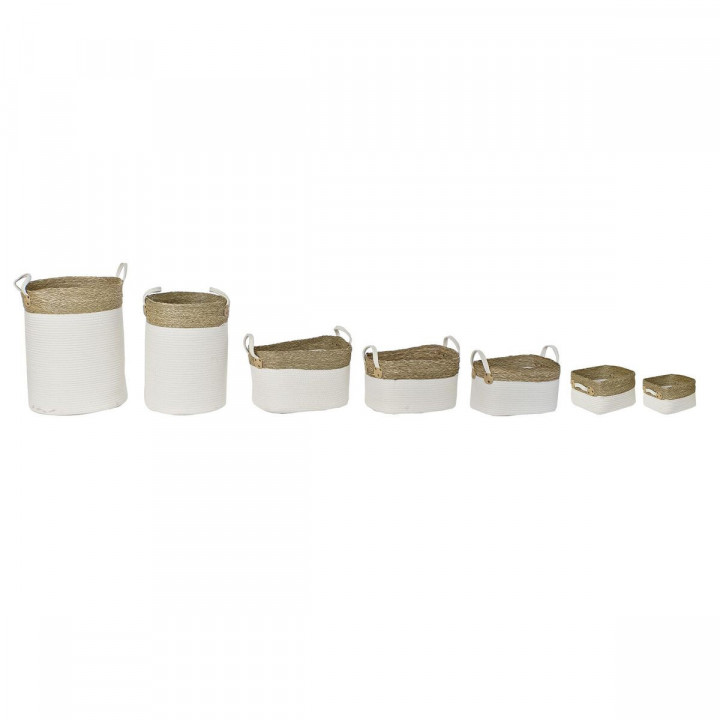 Set di Cestini DKD Home Decor Bianco Marrone Fibra naturale 41 x 41 x 52,5 cm