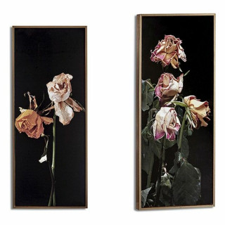 Cuadro Gift Decor Negro Oro Dorado Aglomerado Flores 21,2 x 2 x 51,2 cm 21,2 x 51,2 x 2 cm