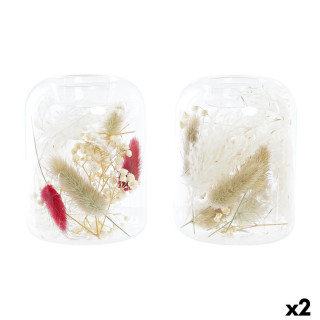 Kaarshouder DKD Home Decor Beige Kastanjebruin Aluminium Kristal 8 x 8 x 11 cm Gedroogde bloem (2 Stuks) (2 Onderdelen)