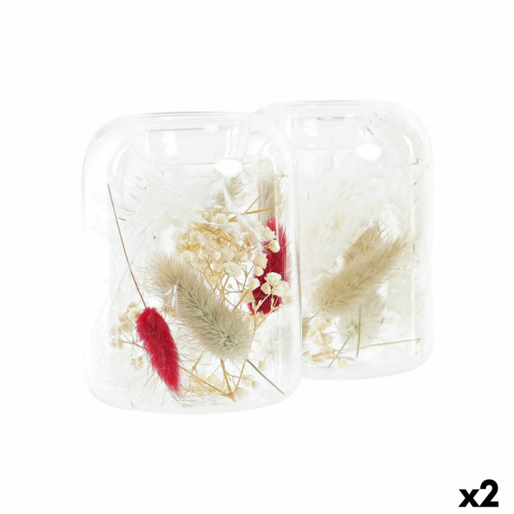 Kaarshouder DKD Home Decor Beige Kastanjebruin Aluminium Kristal 8 x 8 x 11 cm Gedroogde bloem (2 Stuks) (2 Onderdelen)