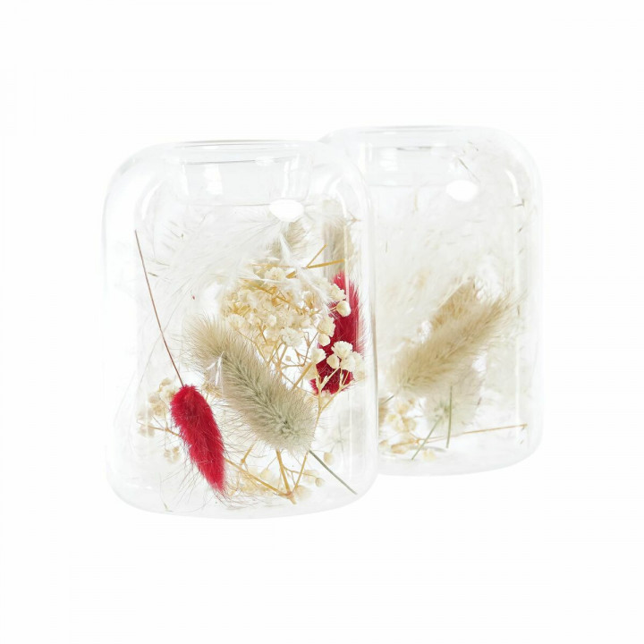 Bougeoir DKD Home Decor Beige Bordeaux Aluminium Verre 8 x 8 x 11 cm Fleur séchée (2 Unités) (2 Pièces)