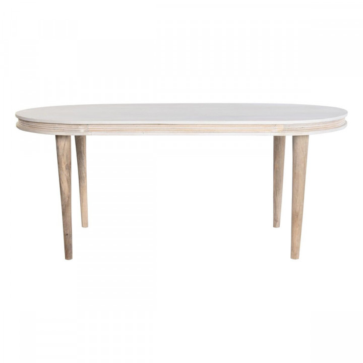 Table de Salle à Manger DKD Home Decor Blanc Doré Laiton Bois de manguier 180 x 90 x 76 cm