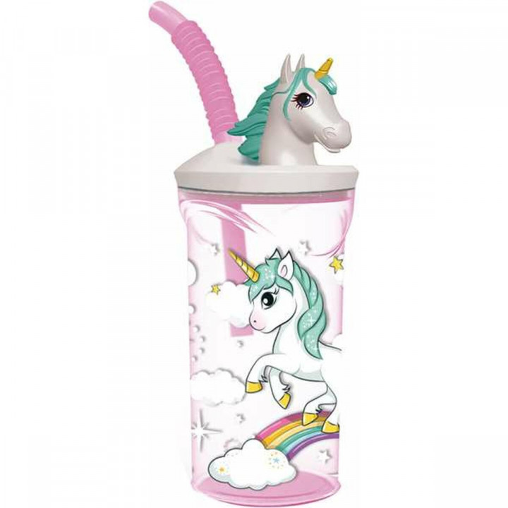 Becher mit Strohhalm Stor Unicorn Rainbow Rosa (360 ml)